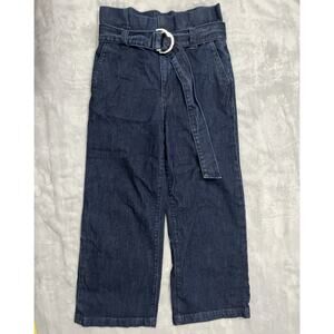 Paperbag Jeans Dark Wash Sz 4 Denim High Rise Belted Cropped Wide Leg Express